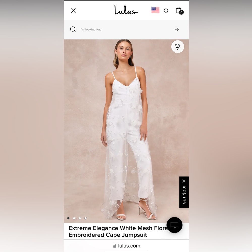 Lulus Extreme Elegance White Mesh Floral Embroidered Cape Jumpsuit